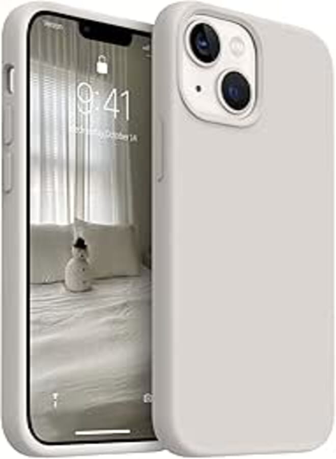 AOTESIER Shockproof Designed for iPhone 13 Mini Case, Liquid Silicone Phone Case with [Soft Anti-Scratch Microfiber Lining] Full Body Drop Protection 5.4 inch Slim Thin Cover, White Stone